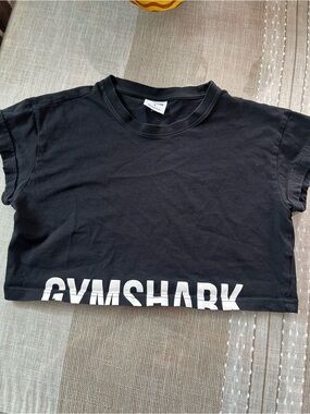 Gymshark Black Cropped Logo Tee — White Print